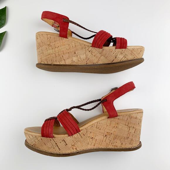 Naya Nalisha Sandals Platform Wedge Cork Red Leather Upper Strappy Women's 6.5 - Picture 9 of 11